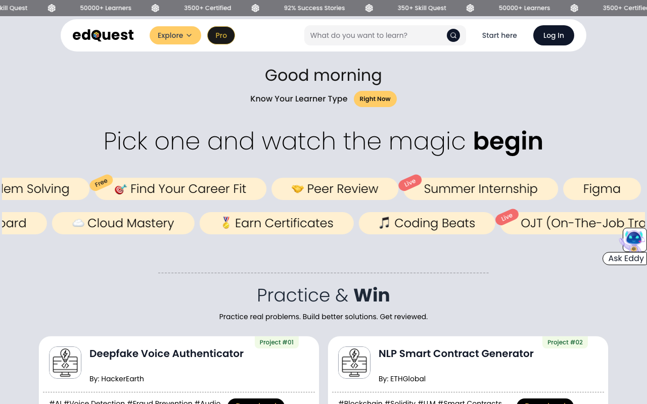 EdQuest learner dashboard